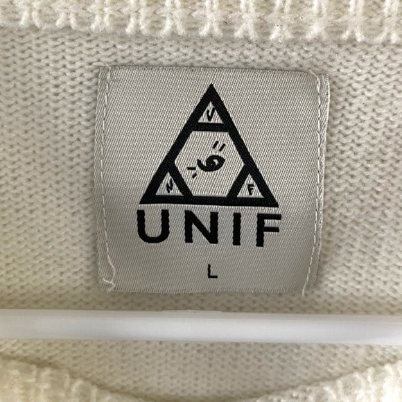 UNIF Womens Large Let's Not Varsity Cropped Sweater Red White Blue Acedemia - Picture 4 of 5